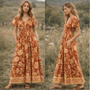 SPELL & the Gypsy Collective Sloan Gown Ochre Maxi Dress